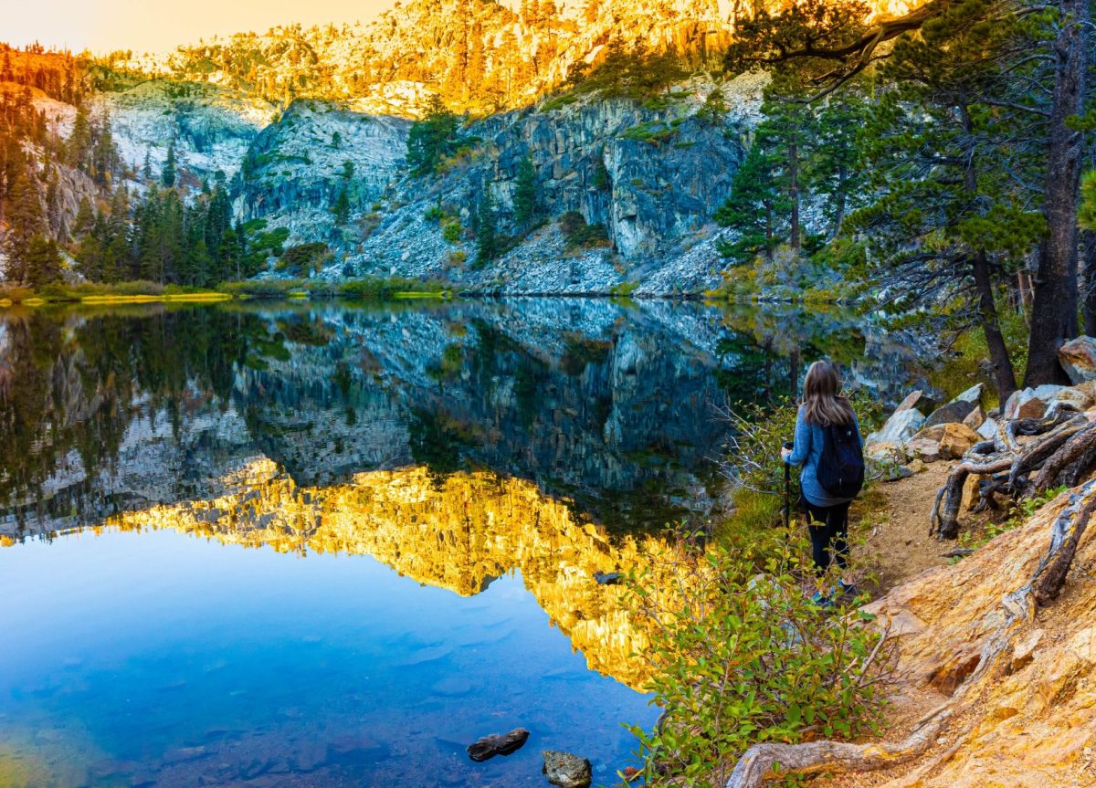 woman hiking in North Lake Tahoe in the fall